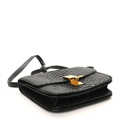Snakeskin Medium Classic Box Flap Bag Black