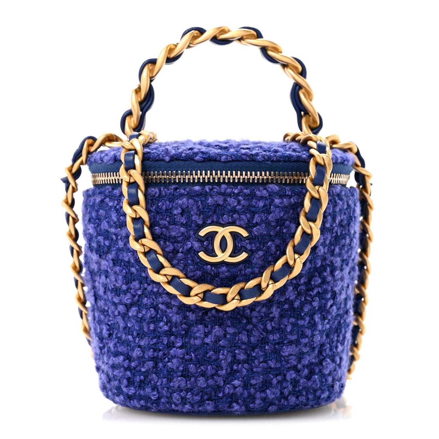 Tweed Quilted Afternoon Tea Top Handle Vanity Case With Chain Purple