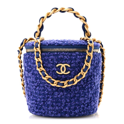 Tweed Quilted Afternoon Tea Top Handle Vanity Case With Chain Purple