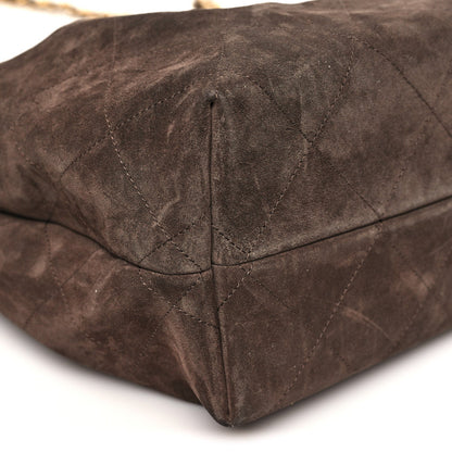 Suede Calfskin Lambskin Quilted Maxi Hobo Dark Brown