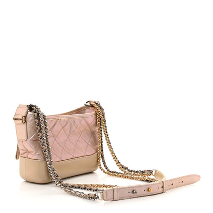 Iridescent Aged Calfskin Quilted Small Gabrielle Hobo Light Pink