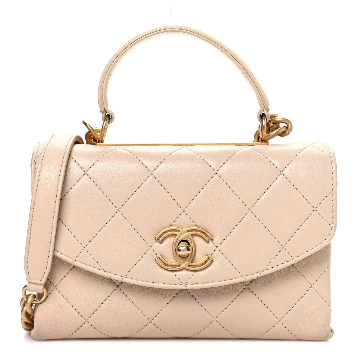 Lambskin Quilted Small Trendy Spirit Top Handle Bag Beige