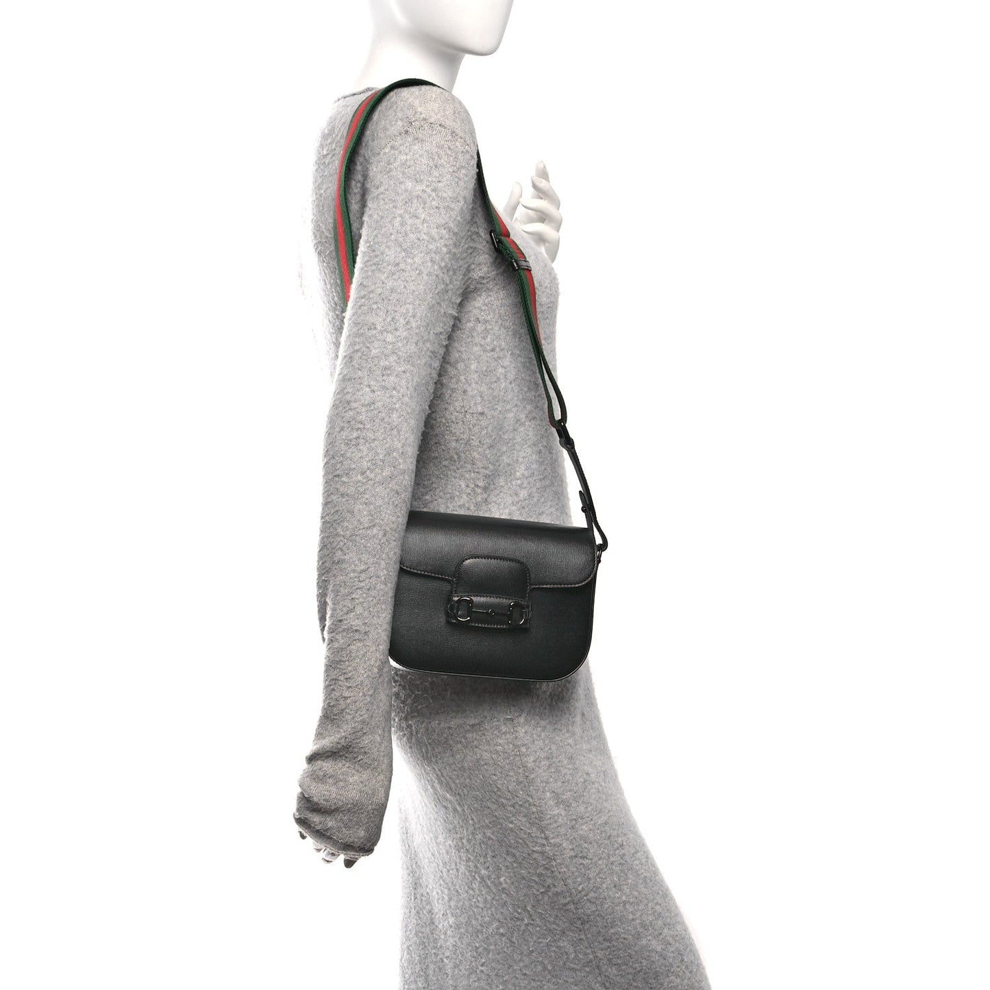 Azalea Calfskin Web Monochrome Small Horsebit 1955 Shoulder Bag Black