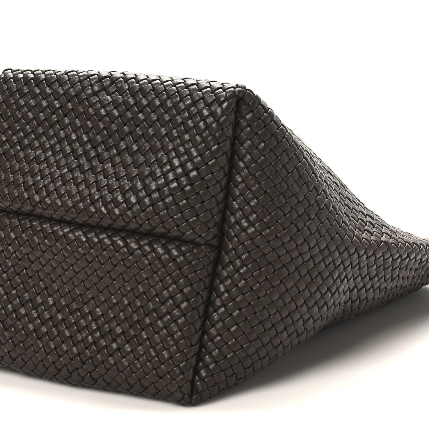 Woven Calfskin Medium N/S Tote Bag Dark Brown