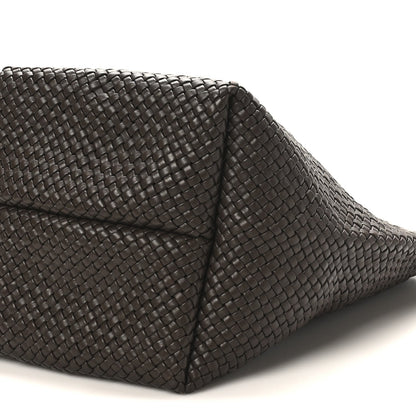 Woven Calfskin Medium N/S Tote Bag Dark Brown