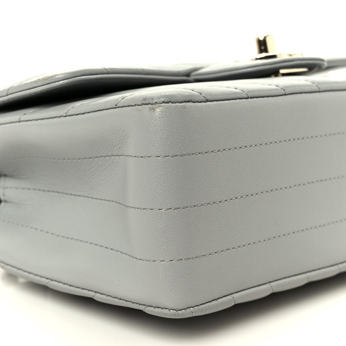 Lambskin Chevron Quilted Mini Rectangular Flap Grey