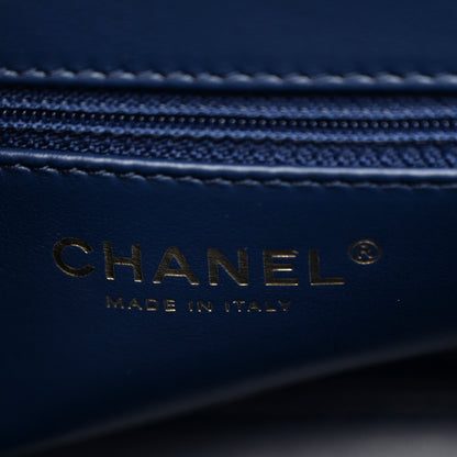 Shiny Aged Calfskin Quilted Nano Kelly Shopper Dark Blue