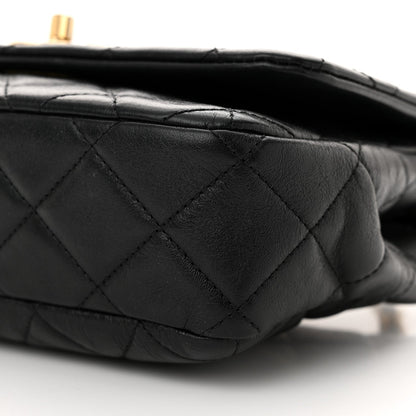 Glazed Calfskin Quilted Pearl Side Flap Black