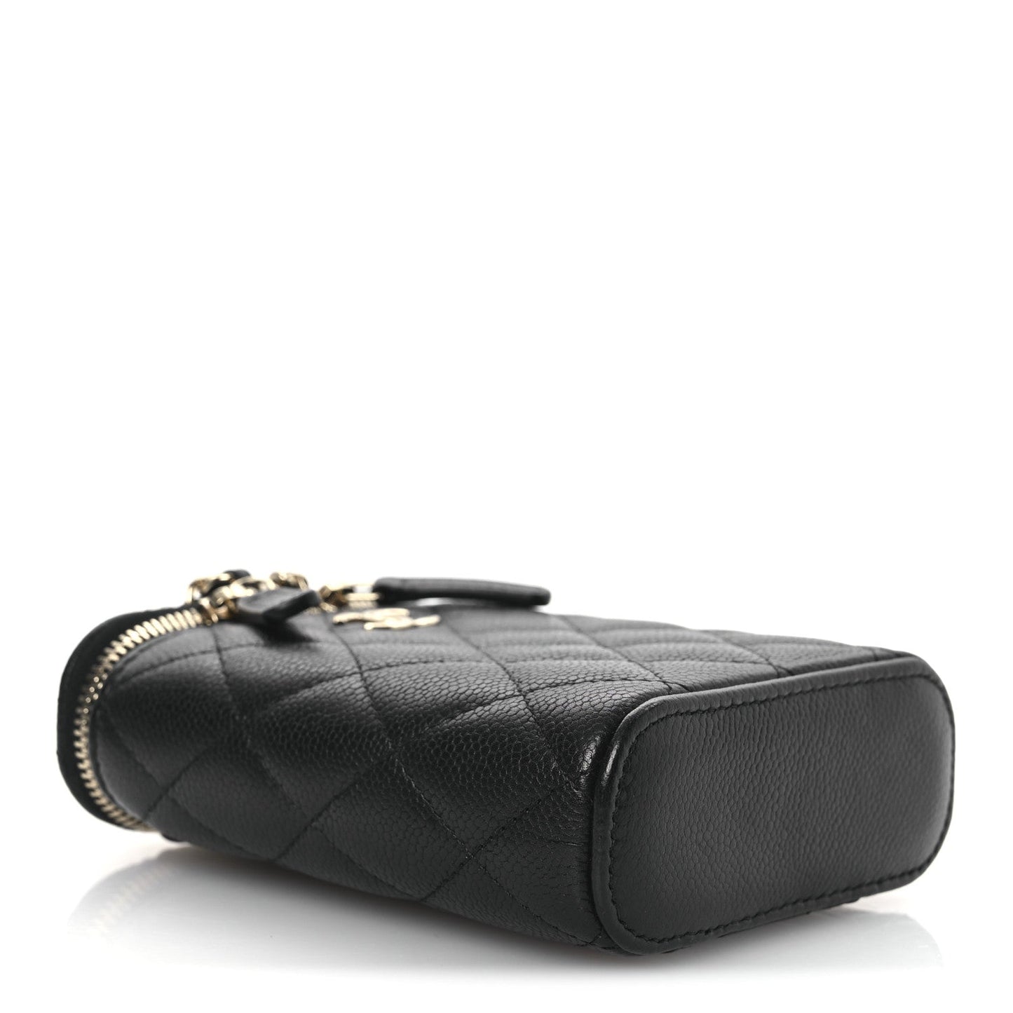 Caviar Quilted Small Vertical Coco Beauty Vanity Case With Chain Black