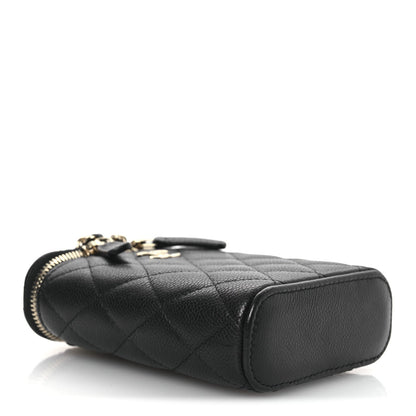 Caviar Quilted Small Vertical Coco Beauty Vanity Case With Chain Black