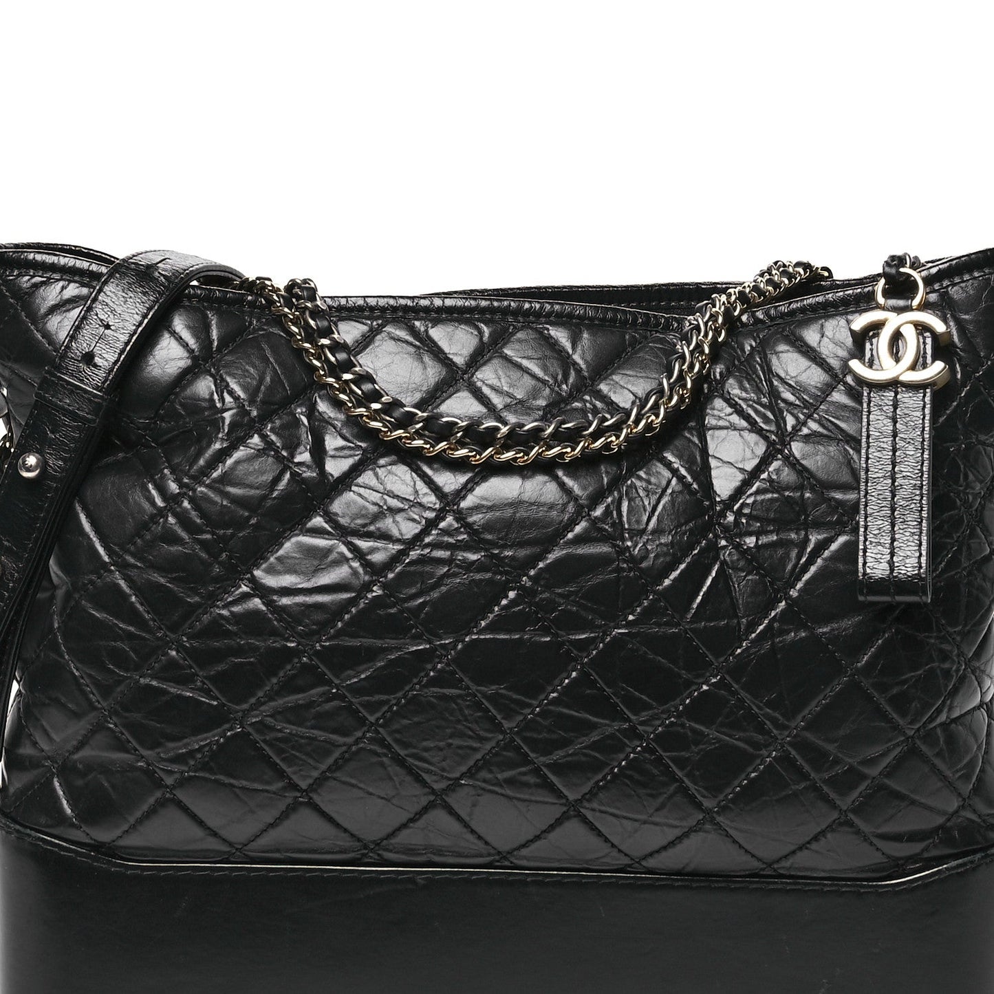 Aged Calfskin Quilted Large Gabrielle Hobo  Black