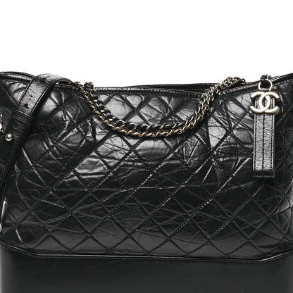 Aged Calfskin Quilted Large Gabrielle Hobo  Black