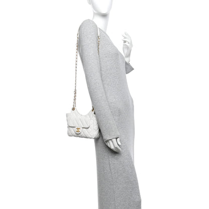 Caviar Quilted Small Wavy CC Hobo White