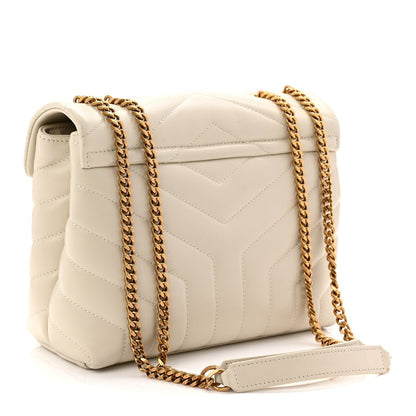 Calfskin Y Quilted Monogram Small Loulou Chain Satchel Crema Soft
