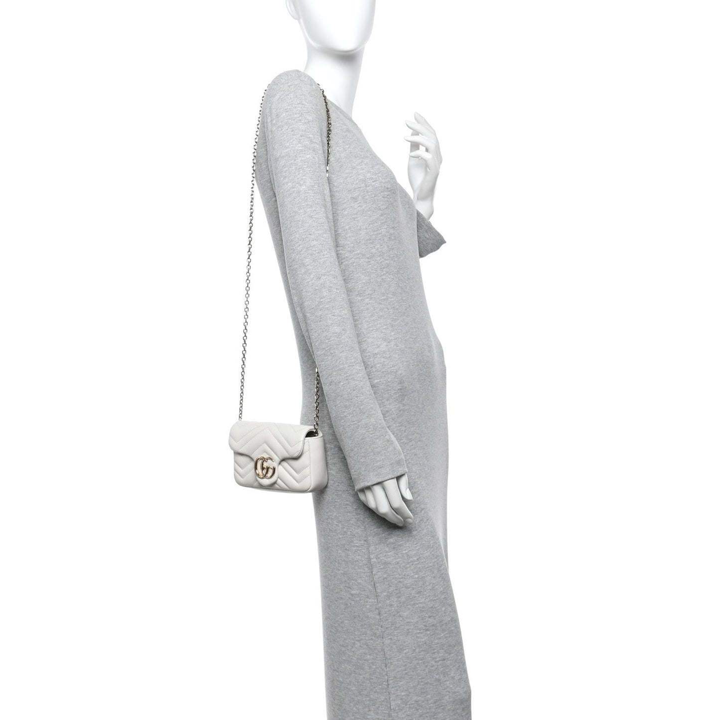 Lambskin Matelasse Mini GG Marmont Shoulder Bag White