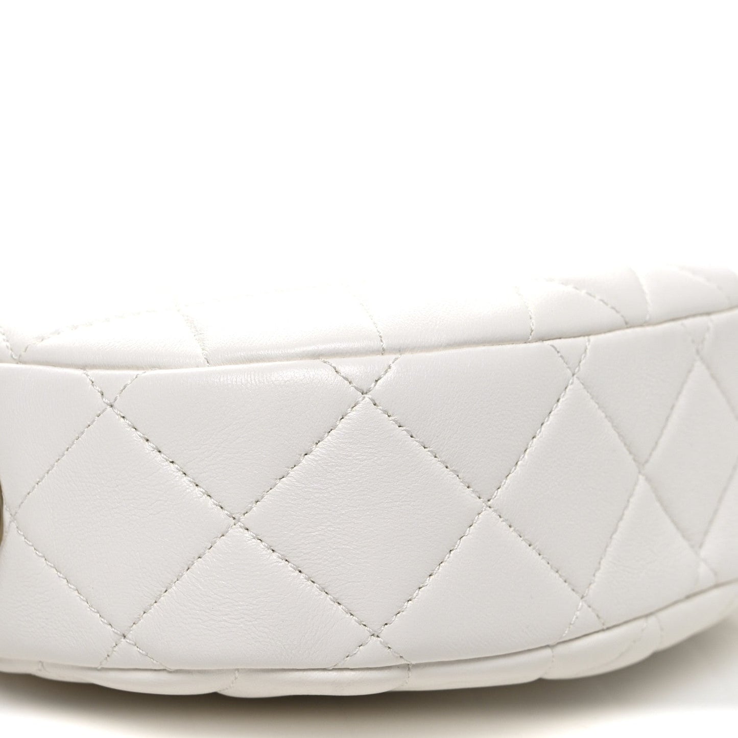 Lambskin Enamel Quilted Mini Clip Round Camera Case White
