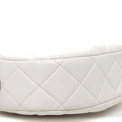 Lambskin Enamel Quilted Mini Clip Round Camera Case White