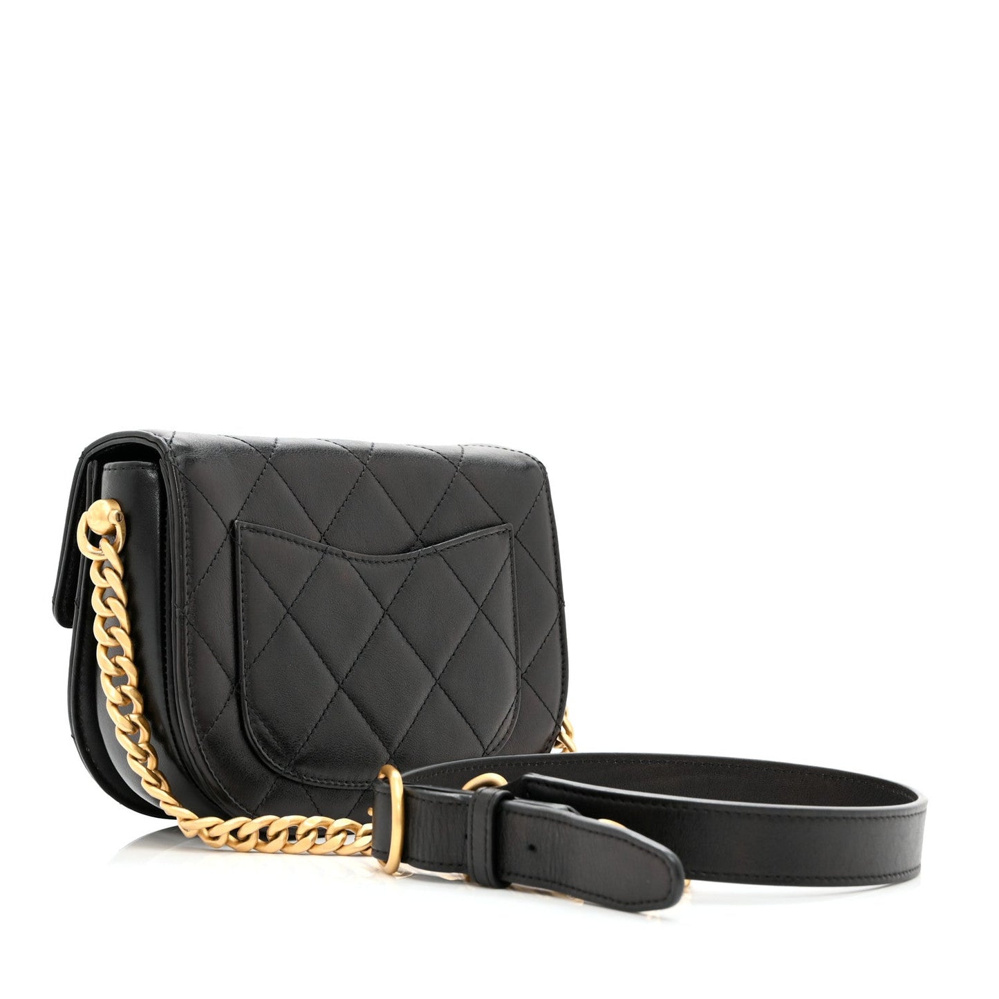Calfskin Quilted Moon Messenger Black