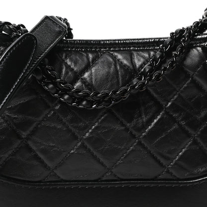 Aged Calfskin Quilted Small Gabrielle Hobo So Black