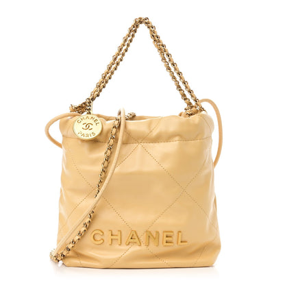 Shiny Calfskin Quilted Mini Chanel 22 Yellow