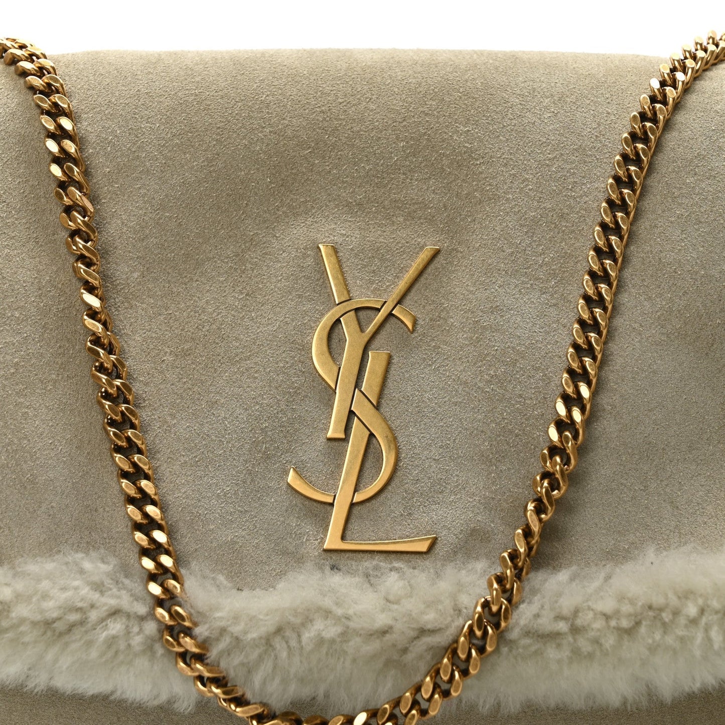 Shearling Calfskin Medium Reversible Monogram Kate Satchel Grey