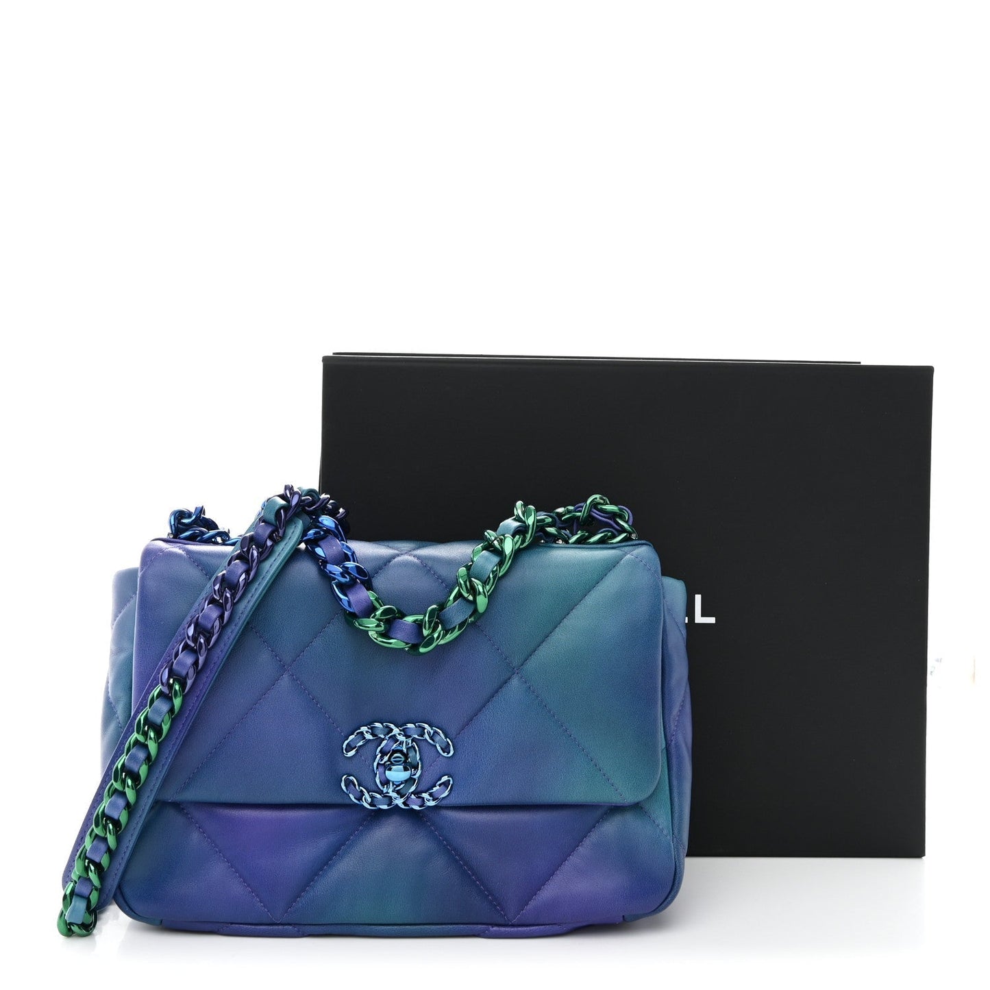 Tie Dye Calfskin Quilted Medium Chanel 19 Flap Blue Purple