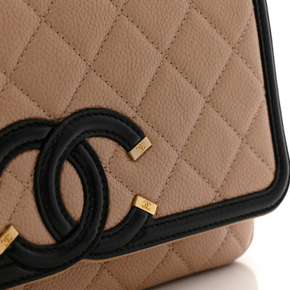 Caviar Quilted Small CC Filigree Flap Beige Black