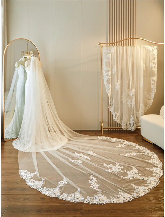 Jimss single layer Lace Stickers Lace/Lace Wedding Veil Embroidery Cathedral Veil/Stickers/Bow 137.8 inches (300 cm) sheer
