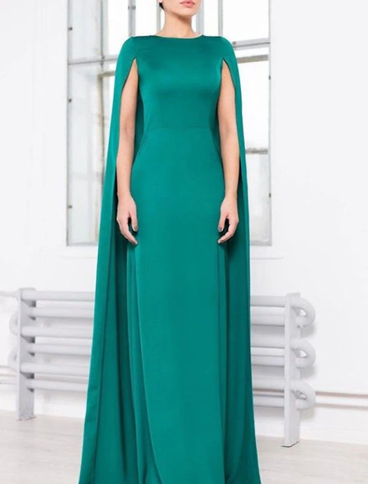 A-Line Evening Gown Elegant Dress Wedding Guest Party Wear Floor Length Sleeveless Jewel Neck Capes Chiffon with Shawl