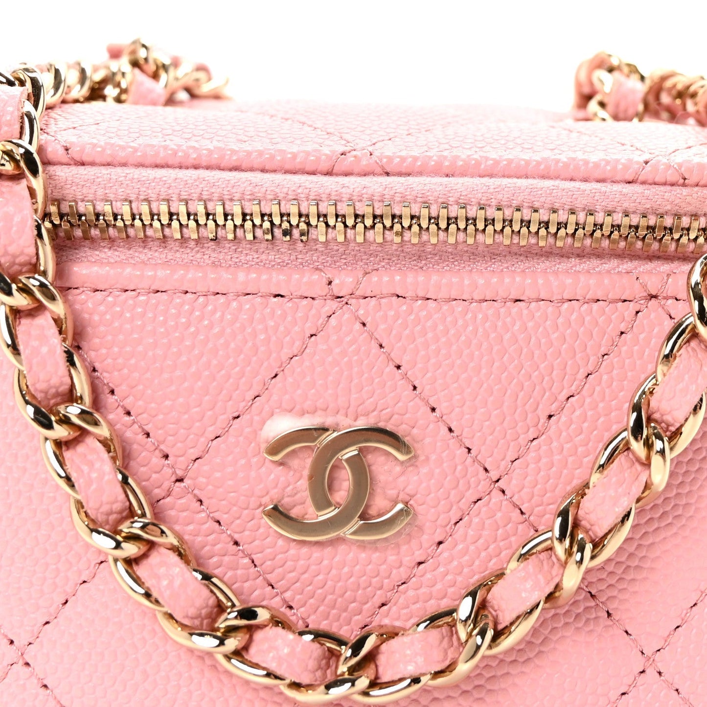 Caviar Quilted Mini Vanity Case With Chain Pink