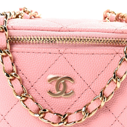Caviar Quilted Mini Vanity Case With Chain Pink