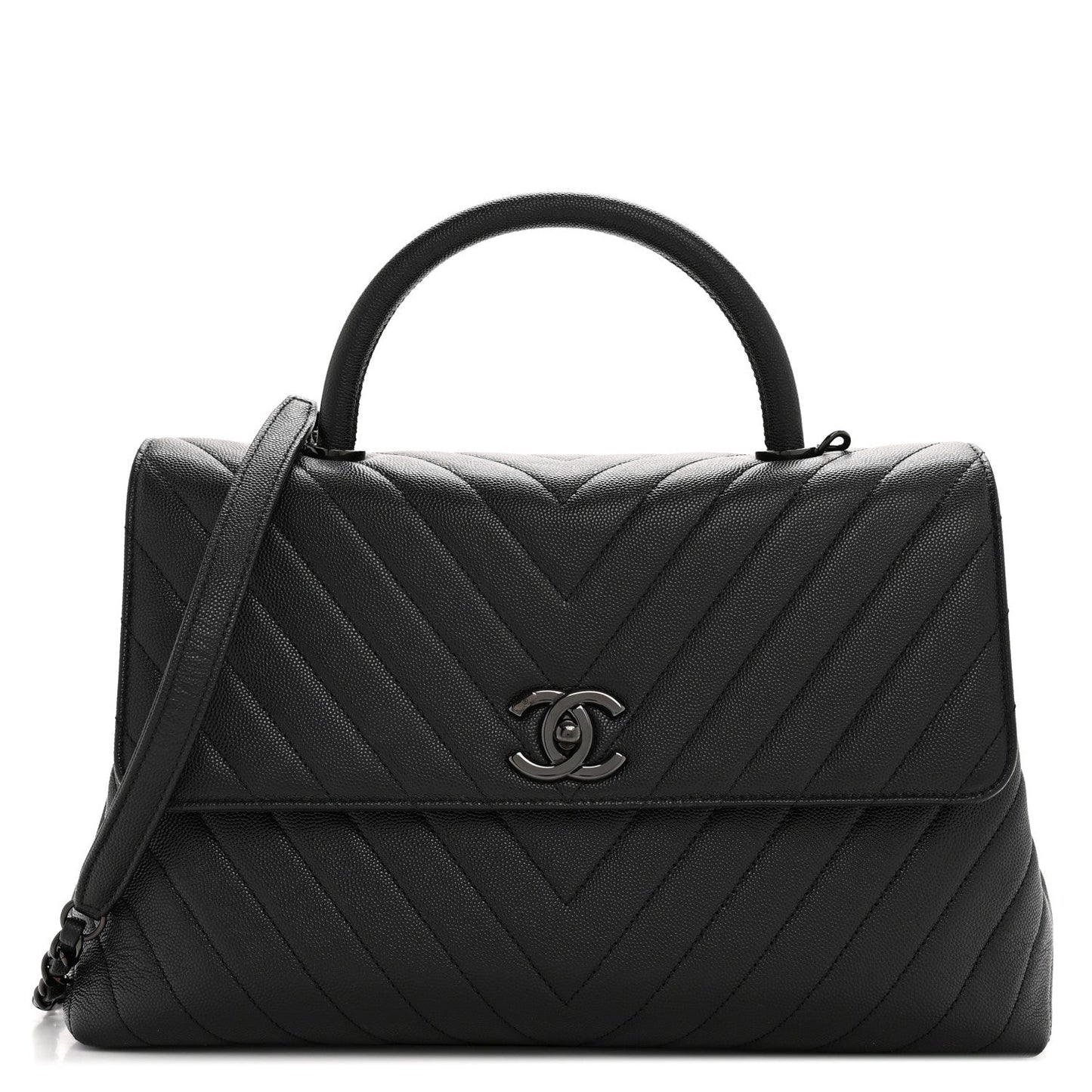 Caviar Chevron Quilted Medium Coco Handle Flap So Black