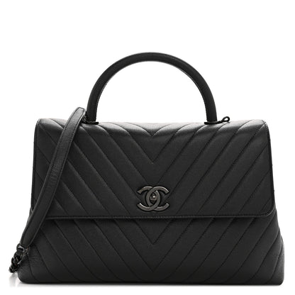 Caviar Chevron Quilted Medium Coco Handle Flap So Black