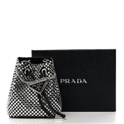 Satin Crystal Metal Triangle Logo Mini Drawcord Pouch Shoulder Bag Cristal