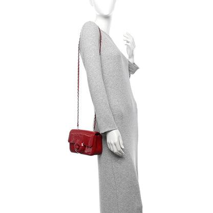Patent Calfskin Small Camellia Flap Red