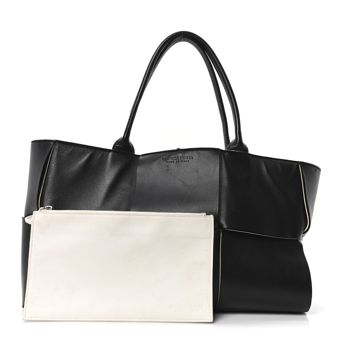 Nappa Maxi Intrecciato Medium Arco Tote Black White