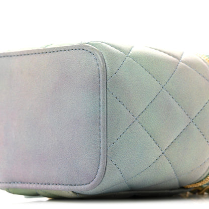 Lambskin Quilted Ombre Top Handle Mini Vanity Case With Chain Blue Green