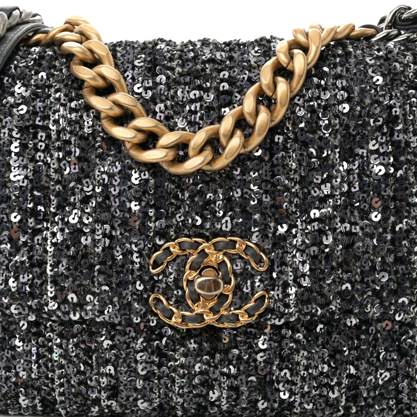 Tweed Sequin Quilted Medium Chanel 19 Flap Black Multicolor
