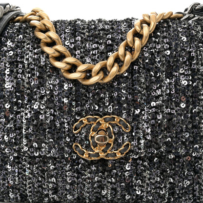 Tweed Sequin Quilted Medium Chanel 19 Flap Black Multicolor