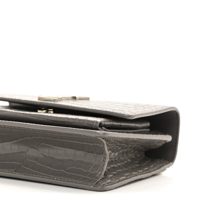 Calfskin Crocodile Embossed Monogram Sunset Chain Wallet Fog