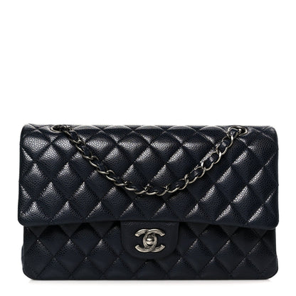 Caviar Quilted Medium Double Flap Navy