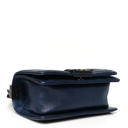 Metallic Calfskin Quilted Mini Boy Flap Blue