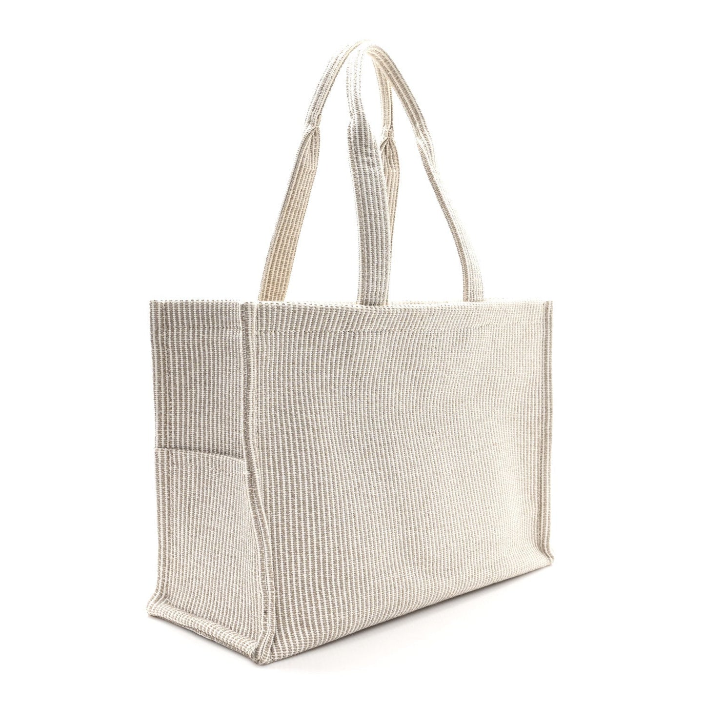 Canvas Calfskin Striped Triomphe Large Cabas Beige
