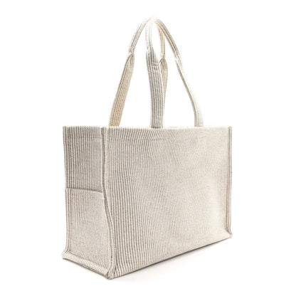 Canvas Calfskin Striped Triomphe Large Cabas Beige