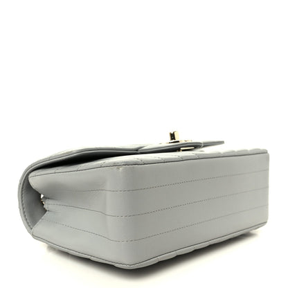 Lambskin Chevron Quilted Mini Rectangular Flap Grey