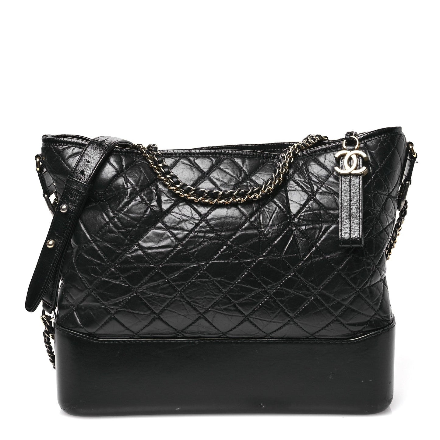 Aged Calfskin Quilted Large Gabrielle Hobo  Black