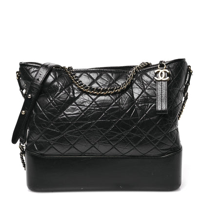 Aged Calfskin Quilted Large Gabrielle Hobo  Black