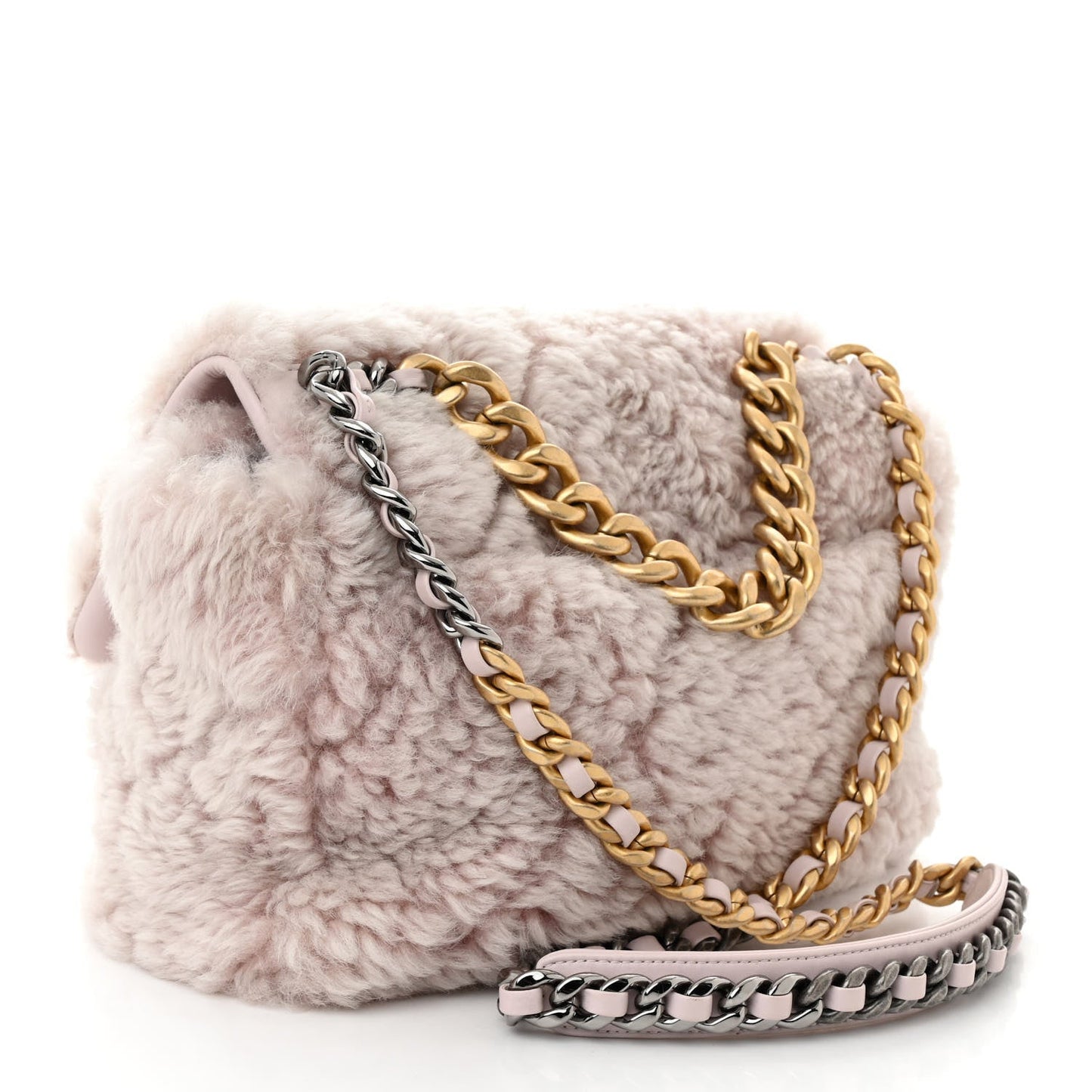 Shearling Sheepskin Medium Chanel 19 Flap Light Pink