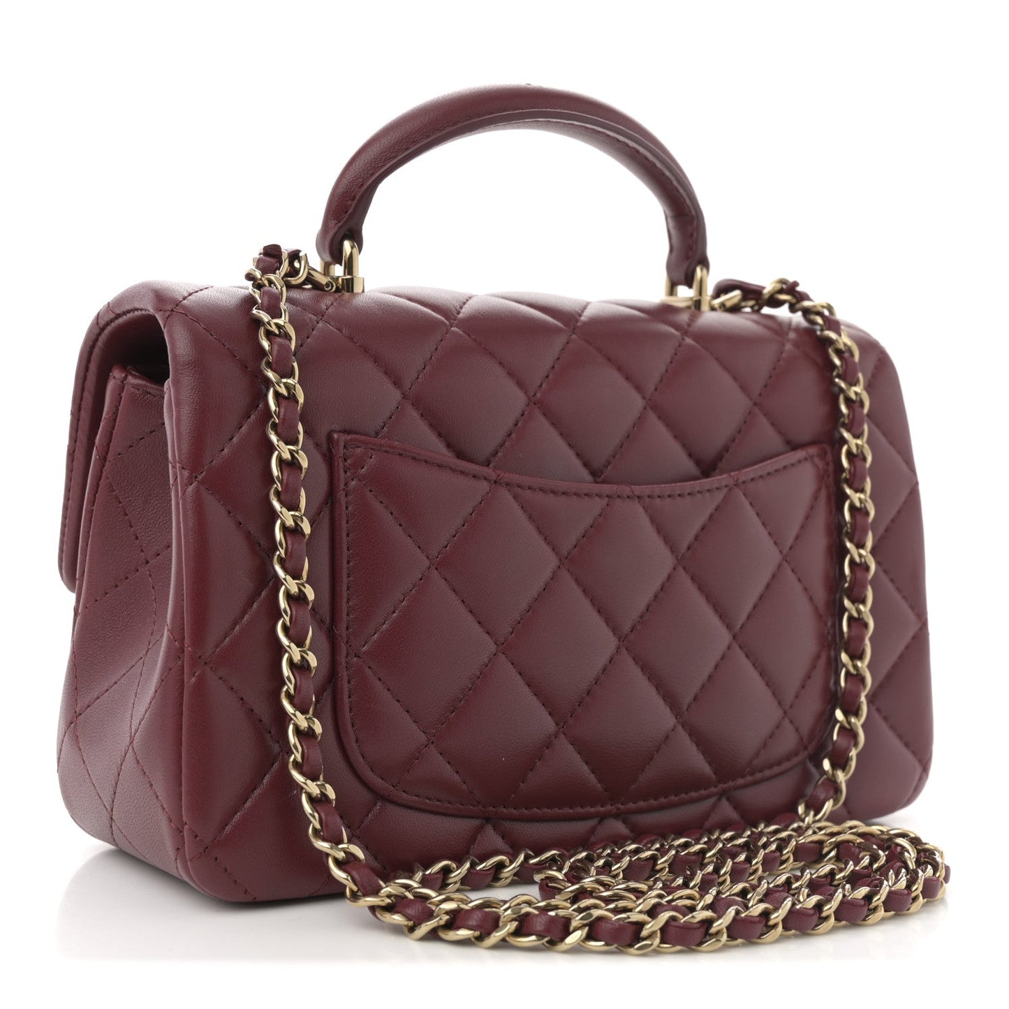 Lambskin Quilted Mini Top Handle Rectangular Flap Burgundy
