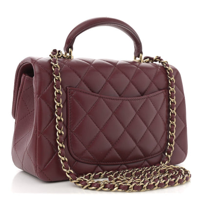 Lambskin Quilted Mini Top Handle Rectangular Flap Burgundy
